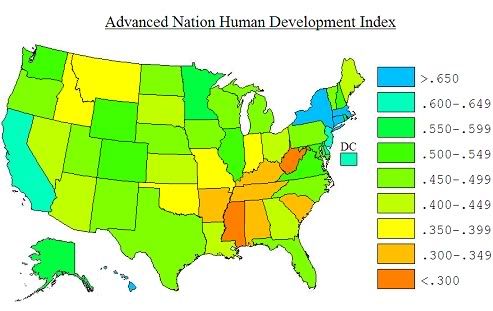 Advanced Nation Human Development Index Map of the United States