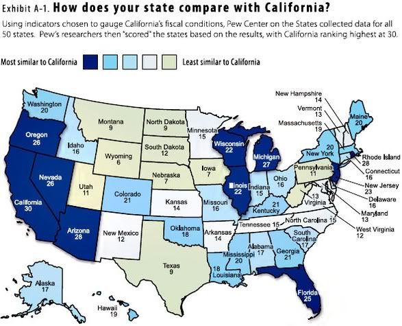 map of states similar to california