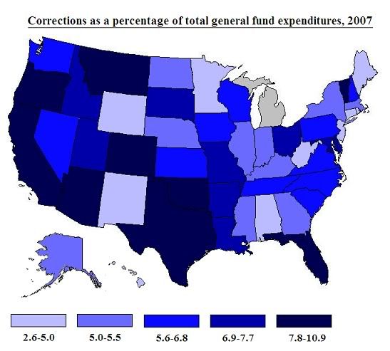 spending on prisons by state map