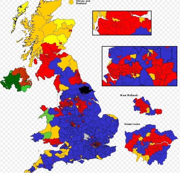  Blue Conservatives Red Labour Yellow LD assorted regional and 